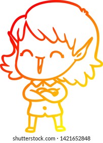 warm gradient line drawing of a cartoon elf girl