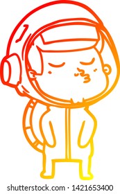 warm gradient line drawing of a cartoon confident astronaut