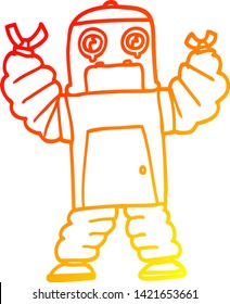 dibujo de línea de degradado cálido de un robot de dibujos animados