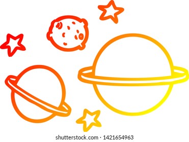 warm gradient line drawing of a cartoon planets