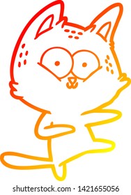 warme Farbverlauf-Linienzeichnung einer Cartoon Katze tanzen