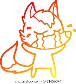 dibujo de línea de gradiente cálido de una caricatura lobo llorando