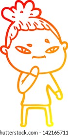 warm gradient line drawing of a cartoon woman
