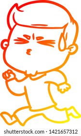 warm gradient line drawing of a cartoon man sweating