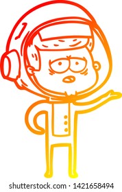 warm gradient line drawing of a cartoon tired astronaut