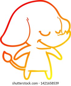 warm gradient line drawing of a cartoon smiling elephant