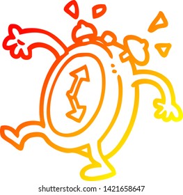 warm gradient line drawing of a cartoon ringing alarm clock
