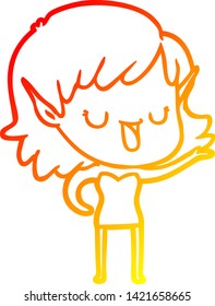 warm gradient line drawing of a cartoon elf girl