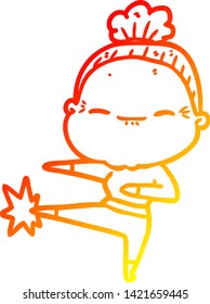 desenho de linha gradiente quente de uma mulher idosa pacífica do desenho animado