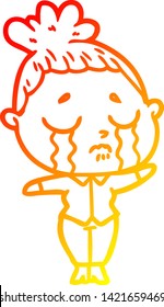 warm gradient line drawing of a cartoon crying woman
