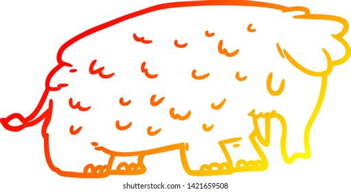 warm gradient line drawing of a cartoon mammoth