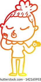 warm gradient line drawing of a cartoon calm woman