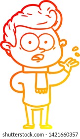 warm gradient line drawing of a cartoon staring man