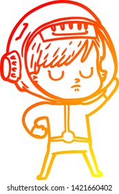 warm gradient line drawing of a cartoon astronaut woman