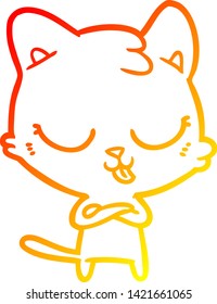 desenho de linha gradiente quente de um gato de desenho animado