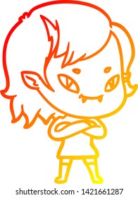 warm gradient line drawing of a cartoon friendly vampire girl