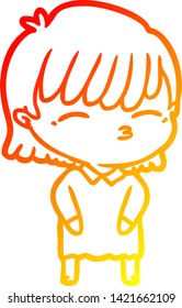 dibujo de línea de gradiente cálido de una mujer caricaturista