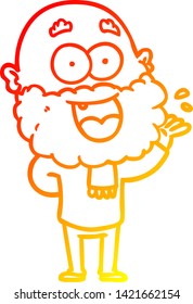 warm gradient line drawing of a cartoon crazy happy man with beard amazed