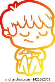 dibujo de línea de gradiente cálido de un niño feliz con dibujos animados