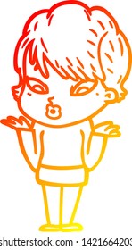 warm gradient line drawing of a cartoon woman