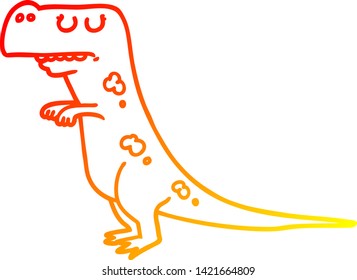 warm gradient line drawing of a cartoon dinosaur