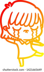 warm gradient line drawing of a cartoon woman crying