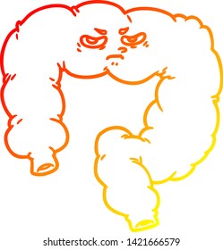 warm gradient line drawing of a cartoon angry colon