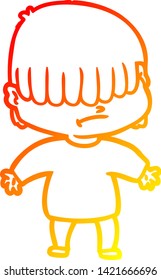 dibujo de línea de gradiente cálido de un niño de dibujos animados con pelo desordenado