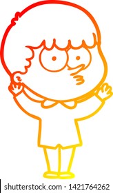 dibujo de línea de gradiente cálido de un niño curioso de dibujos animados