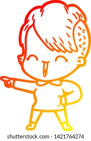 warm gradient line drawing of a cartoon happy hipster girl