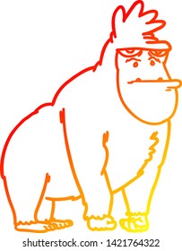 dibujo de línea de degradado cálido de un gorila de dibujos animados