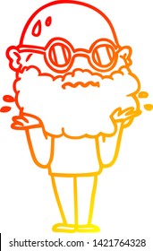 dibujo de línea de gradiente cálido de un hombre preocupado con barba y gafas de sol