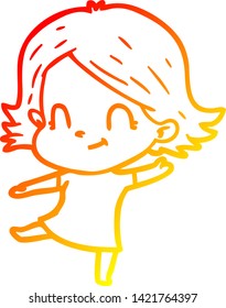 warm gradient line drawing of a cartoon friendly girl
