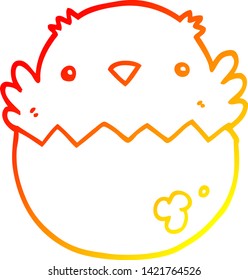 warm gradient line drawing of a cartoon chick hatching from egg