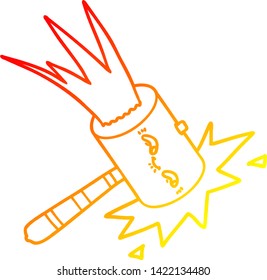 dibujo de línea de degradado cálido de un martillo de dibujos animados
