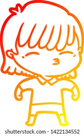 dibujo de línea de gradiente cálido de una mujer caricaturista