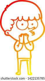 warm gradient line drawing of a cartoon curious boy