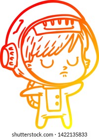 dibujo de línea de gradiente cálido de una astronauta de dibujos animados