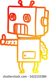 warme Farbverlauf-Linienzeichnung eines Cartoon-Roboters