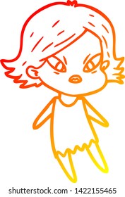 warm gradient line drawing of a cartoon stressed woman