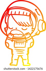 warm gradient line drawing of a cartoon talking astronaut yawning