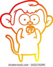 warm gradient line drawing of a cartoon shocked monkey