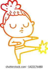 warm gradient line drawing of a cartoon calm woman
