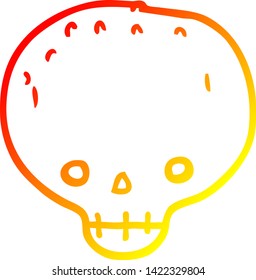 dibujo de línea de degradado cálido de una calavera de dibujos animados