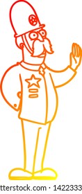 warm gradient line drawing of a cartoon policeman making stop gesture