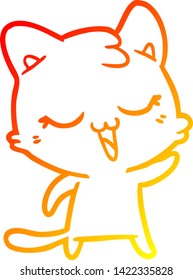 dibujo de línea de degradado cálido de un gato de dibujos animados