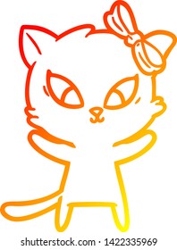 warm gradient line drawing of a cartoon cat