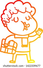 warm gradient line drawing of a cartoon man singing