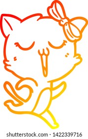 dibujo de línea de degradado cálido de un gato de dibujos animados