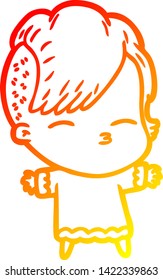dibujo de línea de gradiente cálido de una niña de picoteo